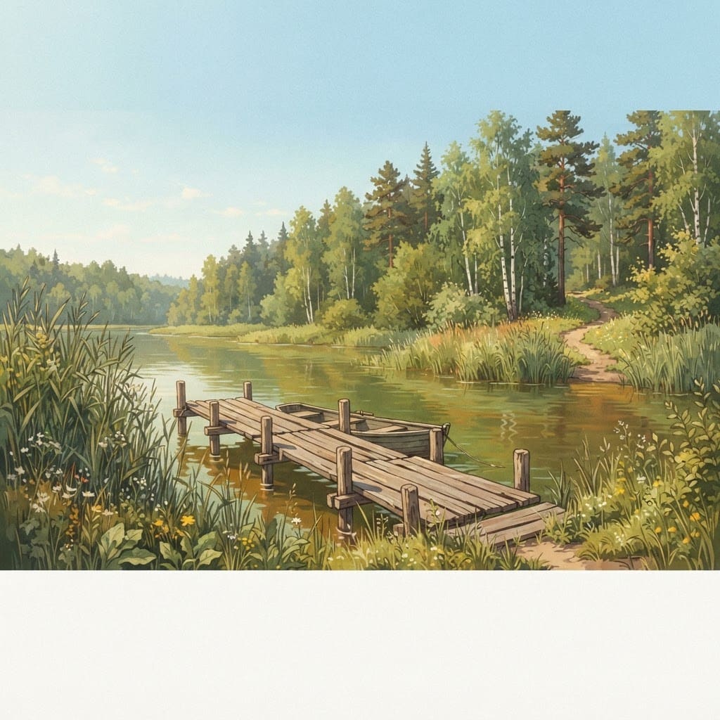 Image: A quiet river bank near a Soviet pioneer camp at n