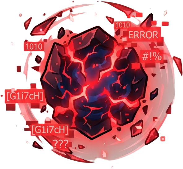 Image: Stylized 2D game enemy sprite, corrupted glitch or