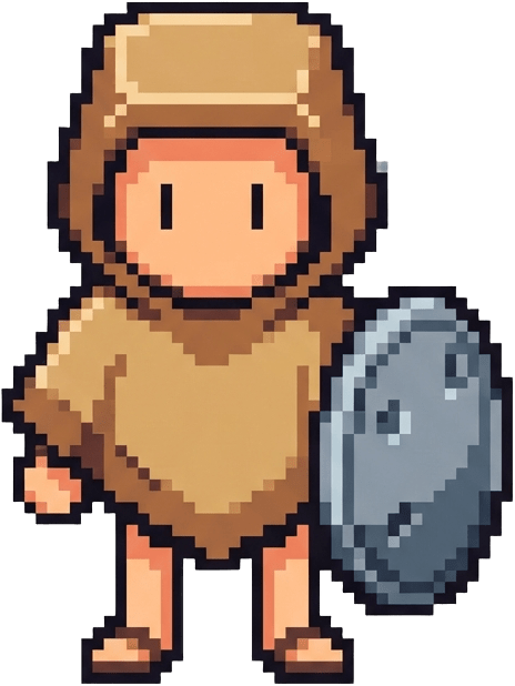Image: Chunky 16-bit pixel art game sprite of a single ch