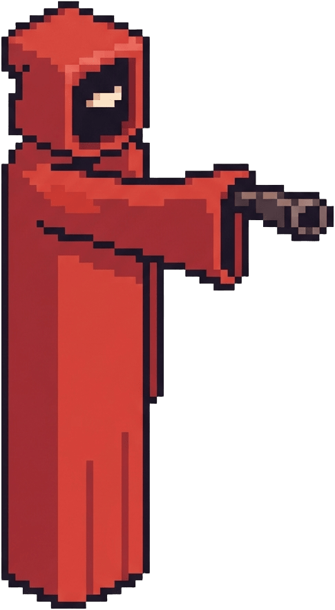 Image: Chunky 16-bit pixel art game sprite of a single ch