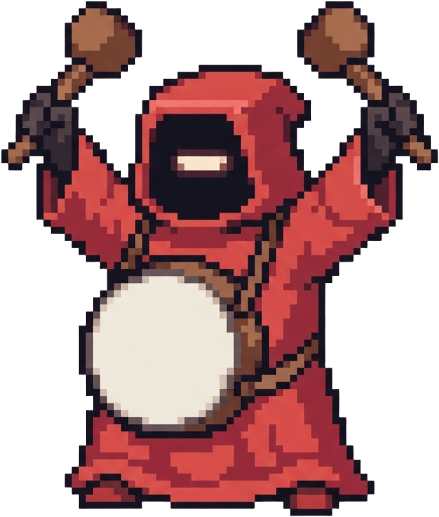 Image: Chunky 16-bit pixel art game sprite of a single ch