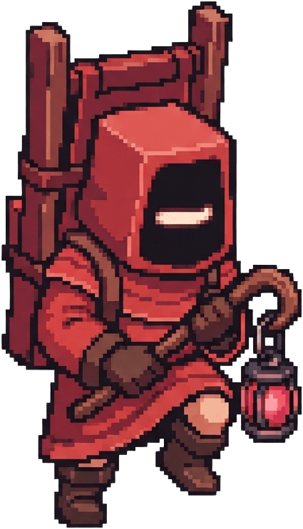 Image: Chunky 16-bit pixel art game sprite of a single ch