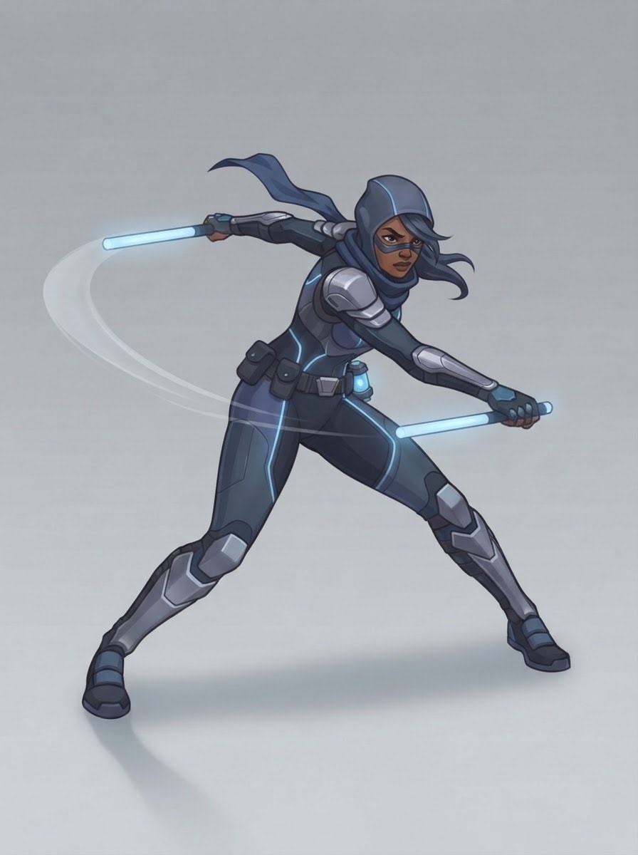 A sneaky hero — mid-action