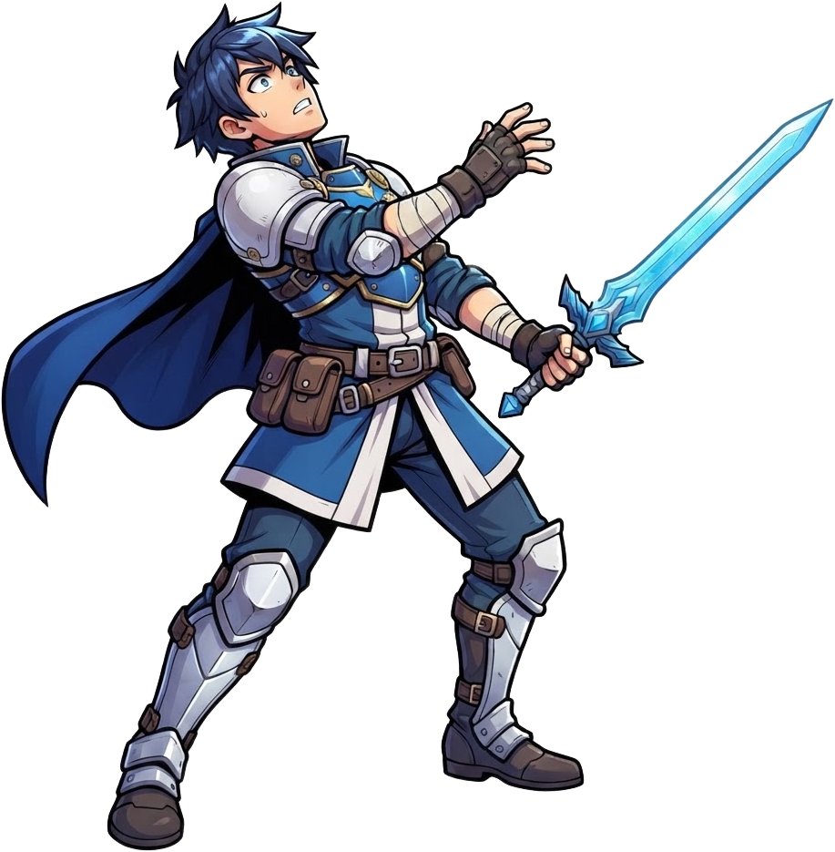 Image: same anime warrior character, recoiling from a hit