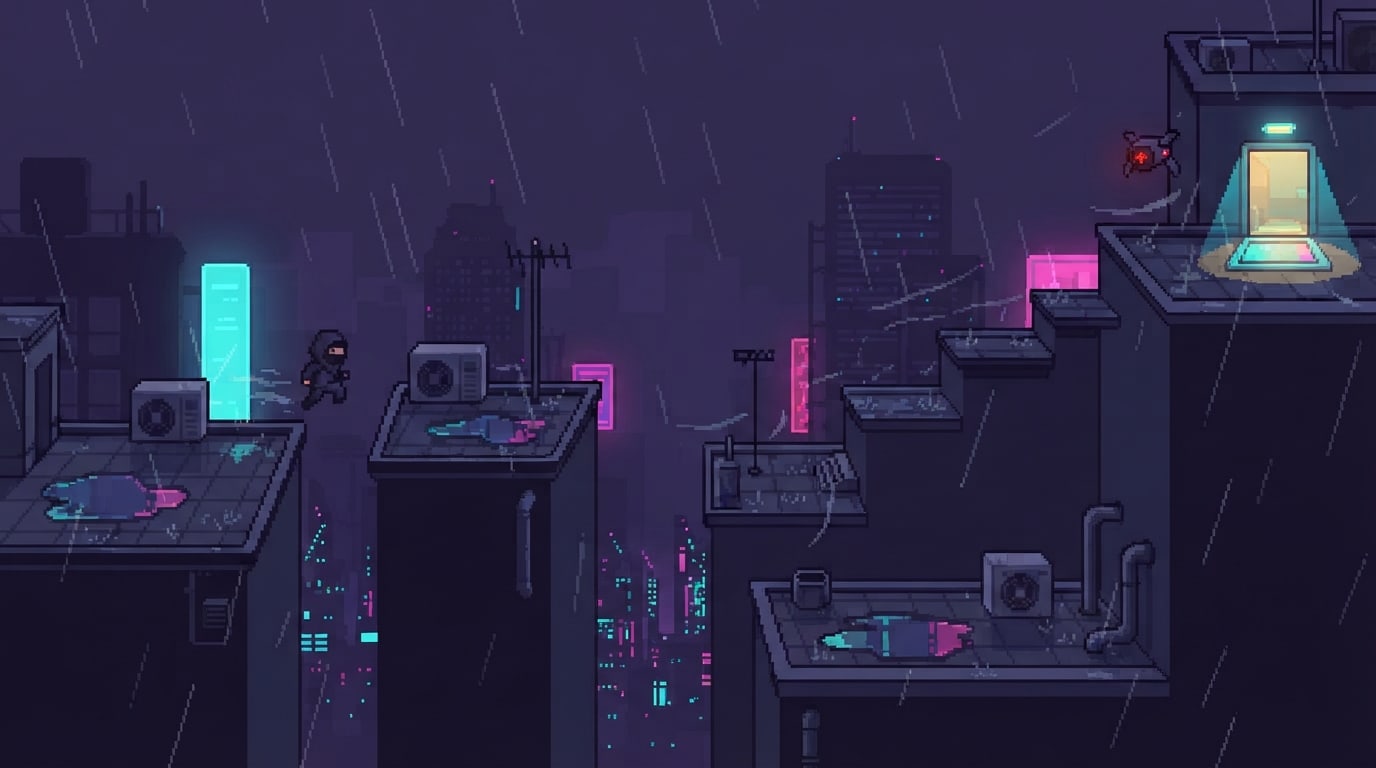 A rain-slicked rooftop run