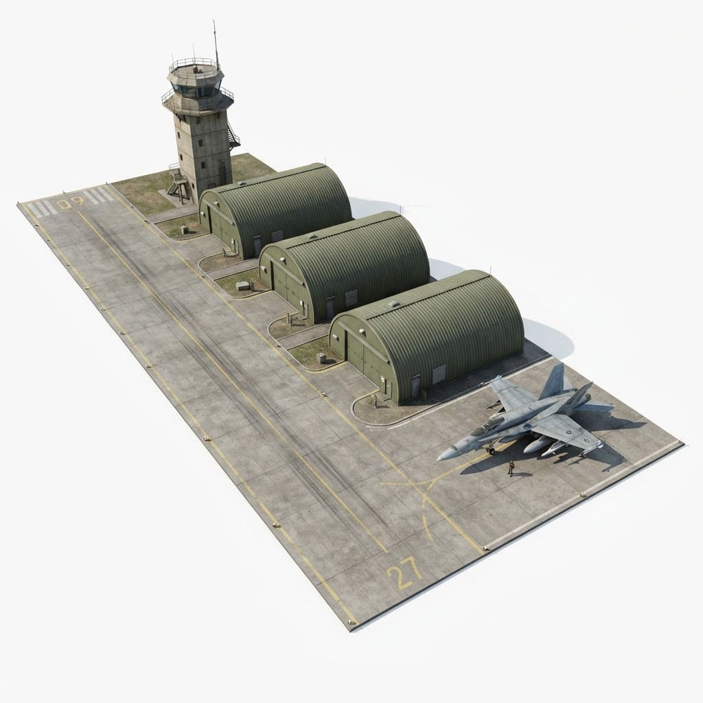 Image: Long narrow military air strip game asset seen dia
