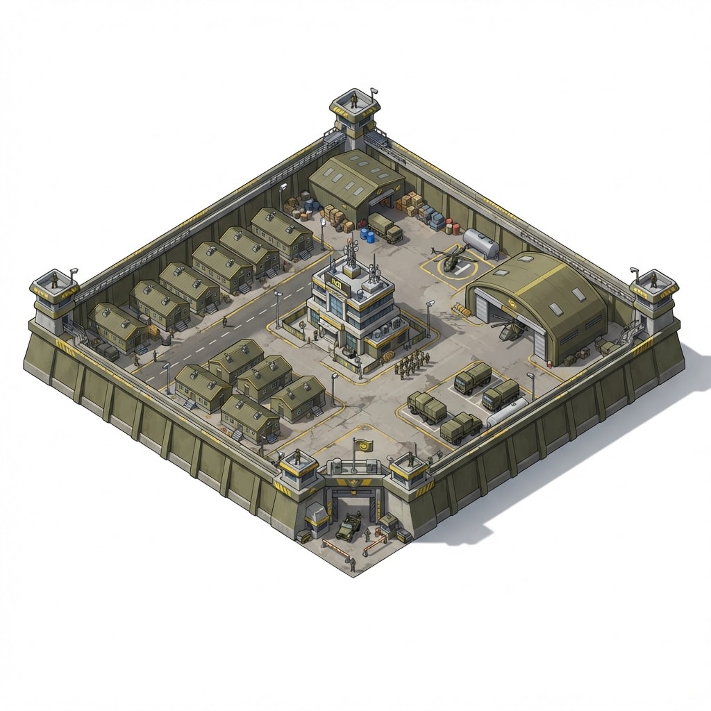 Image: Complete fortified military base seen from above a