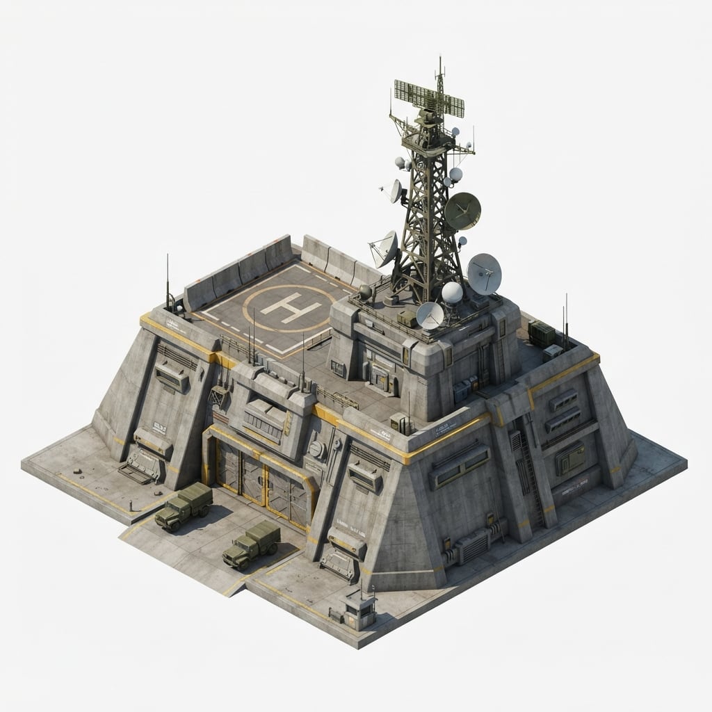 Image: Military headquarters: wide low armored command bu