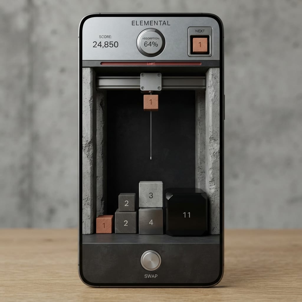 Image: Mobile puzzle game UI game board screen, 9:16 port