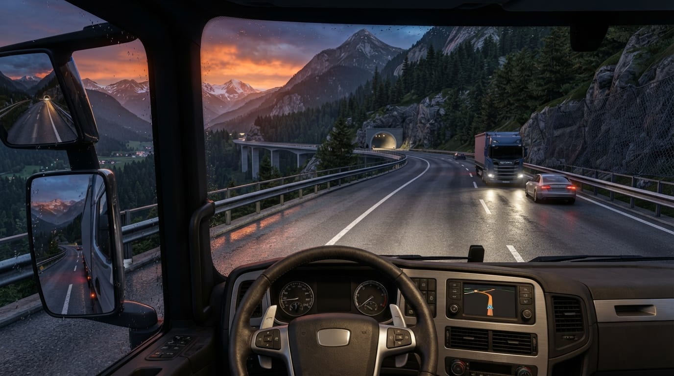 Alpine motorway at dusk