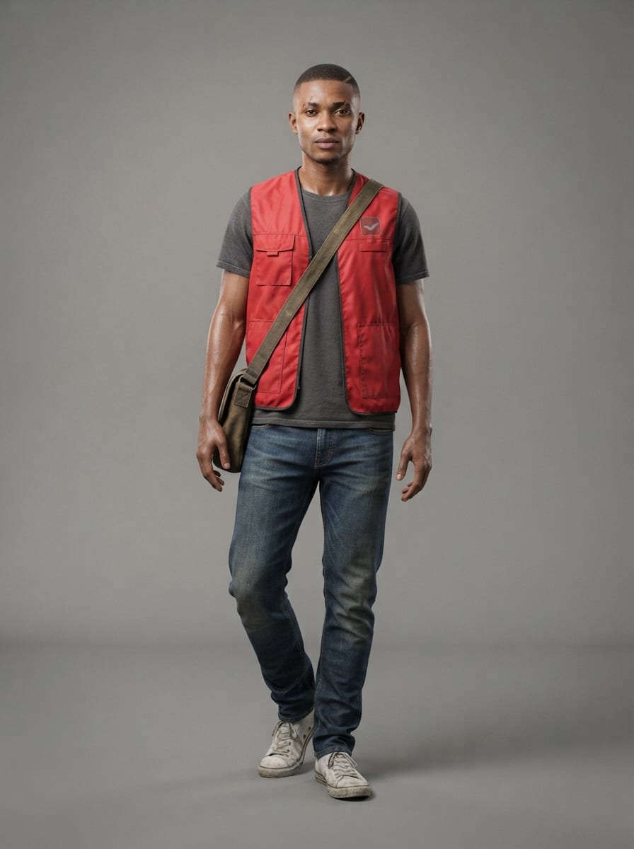 A red-vested bike courier