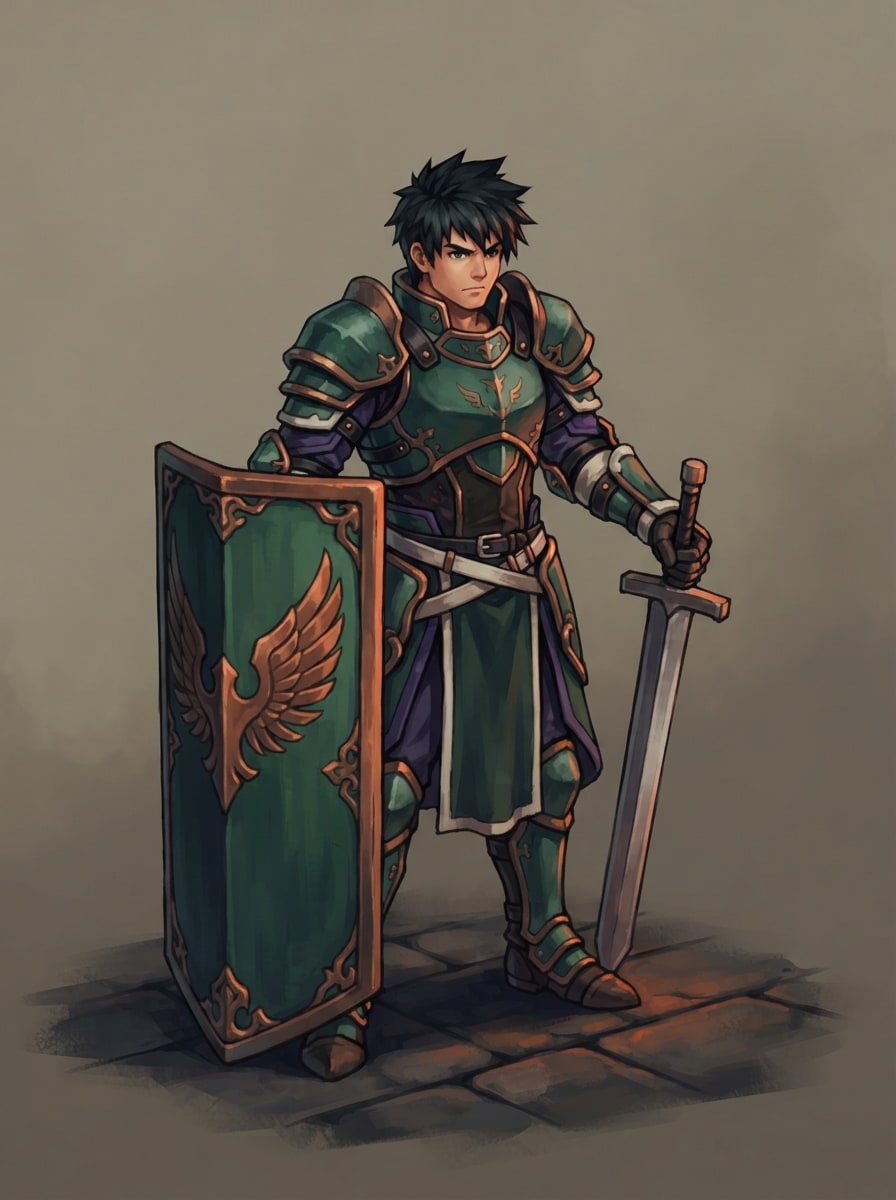 A black-haired shield guardian