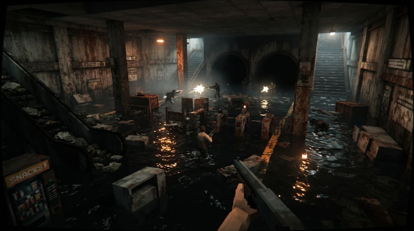 A flooded subway crypt
