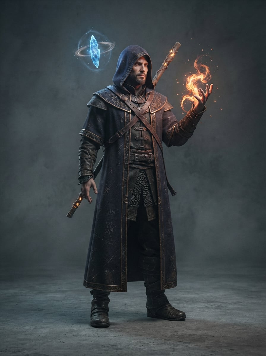 A robed mana-channeling arcanist