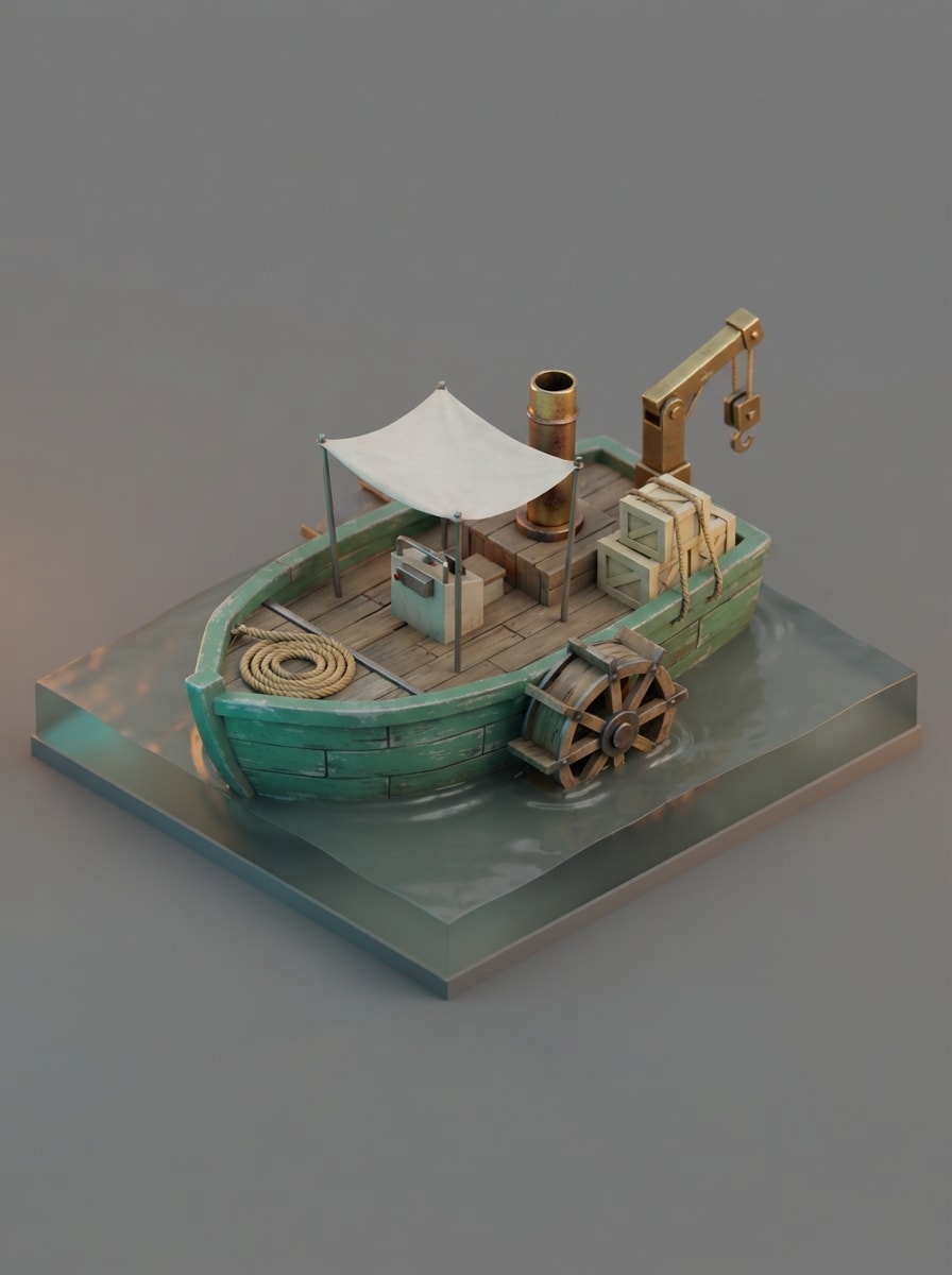 A paddle-wheel supply boat
