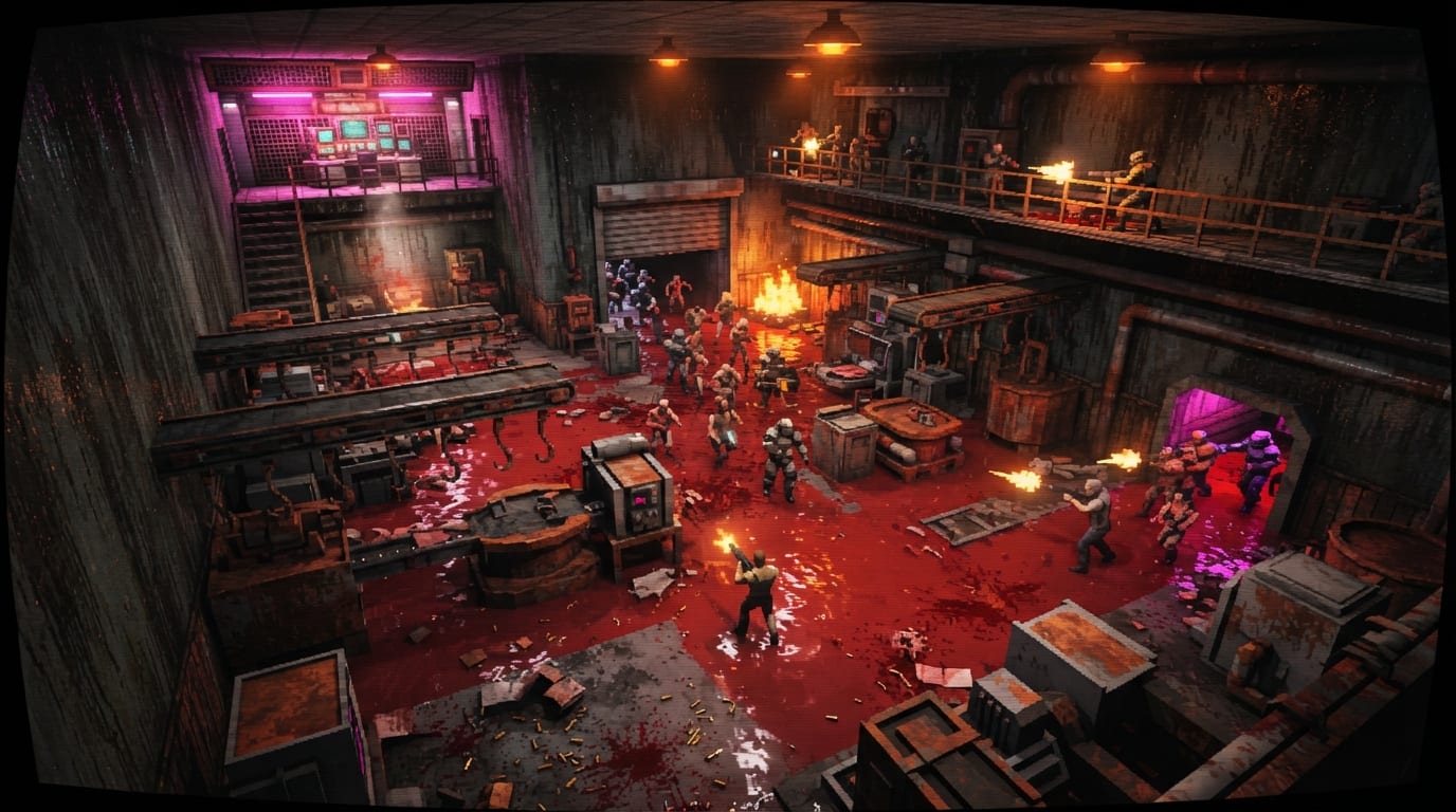 A flooded meat factory