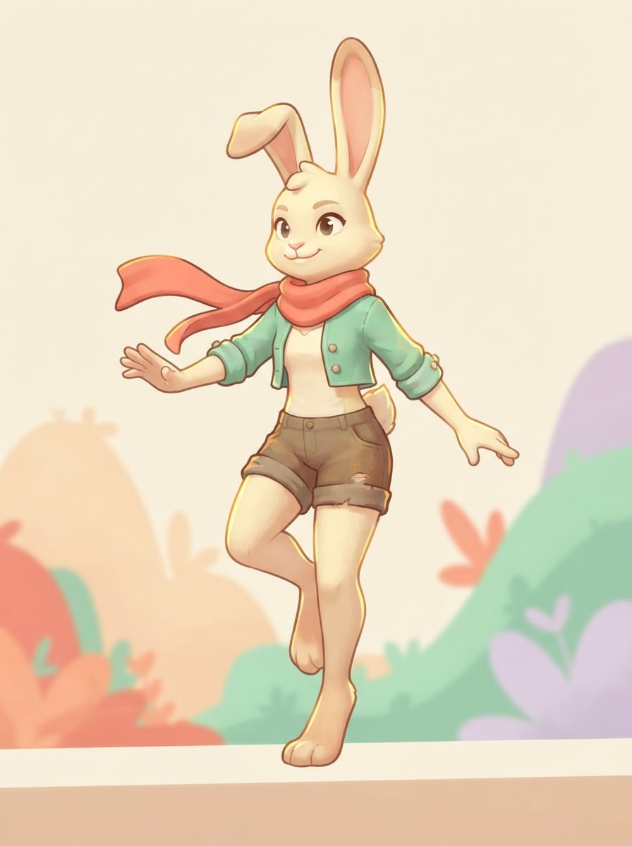 A pink-scarf courier rabbit