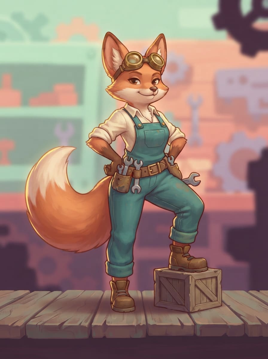 A goggled fox tinkerer