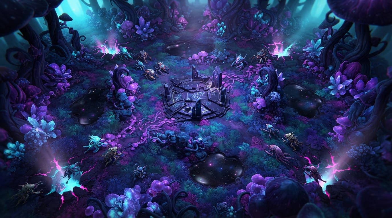 A void-lit fungal forest