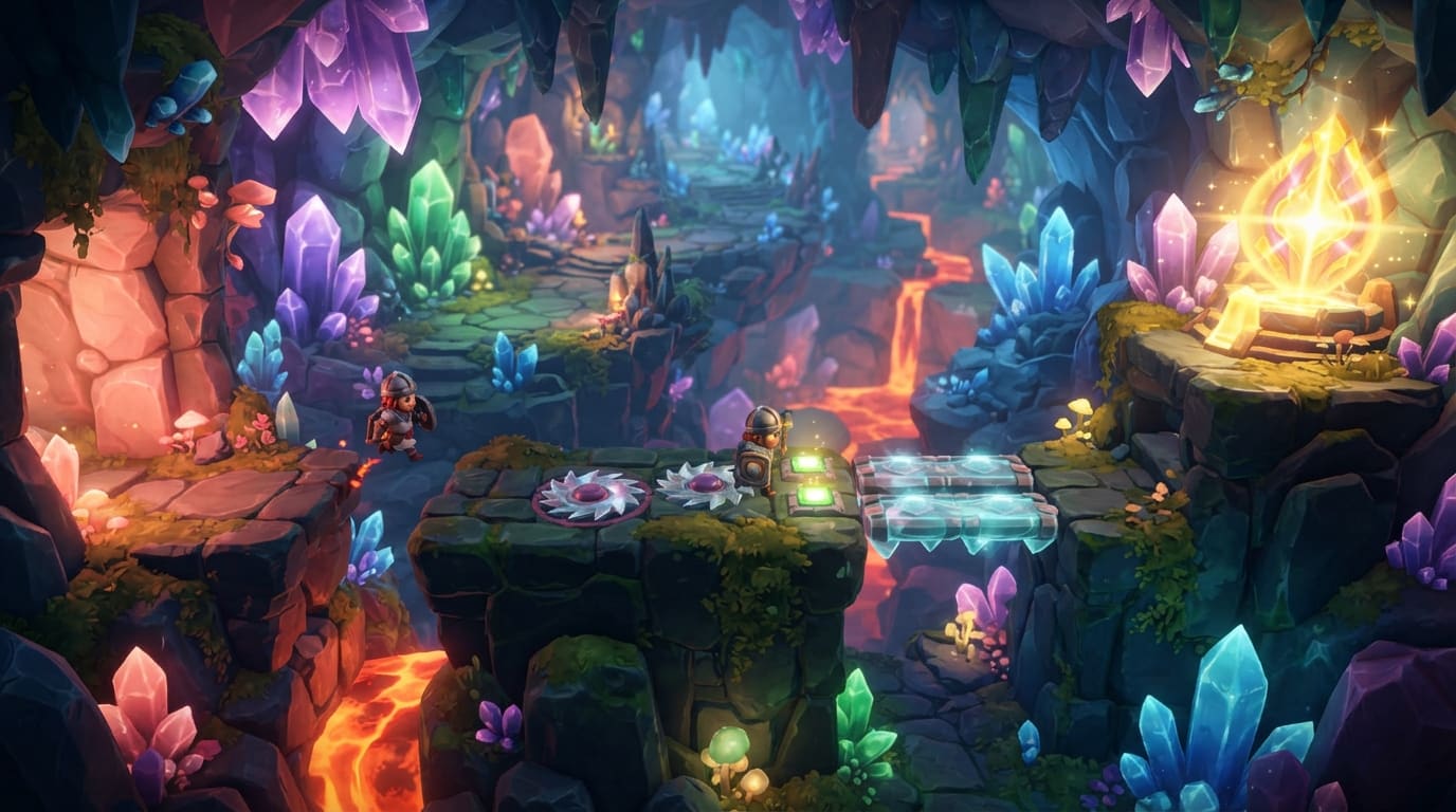 A glowing jigsaw cavern