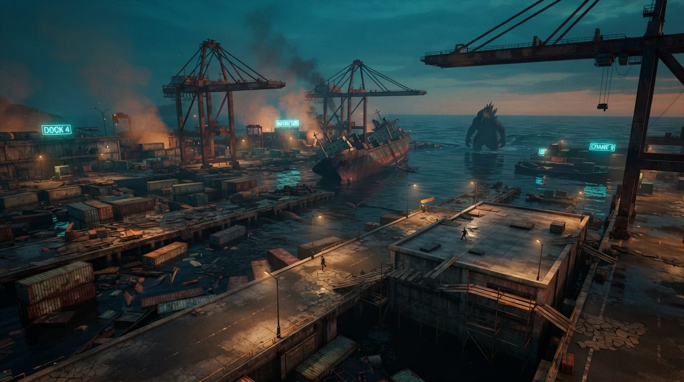 Flooded harbour docks