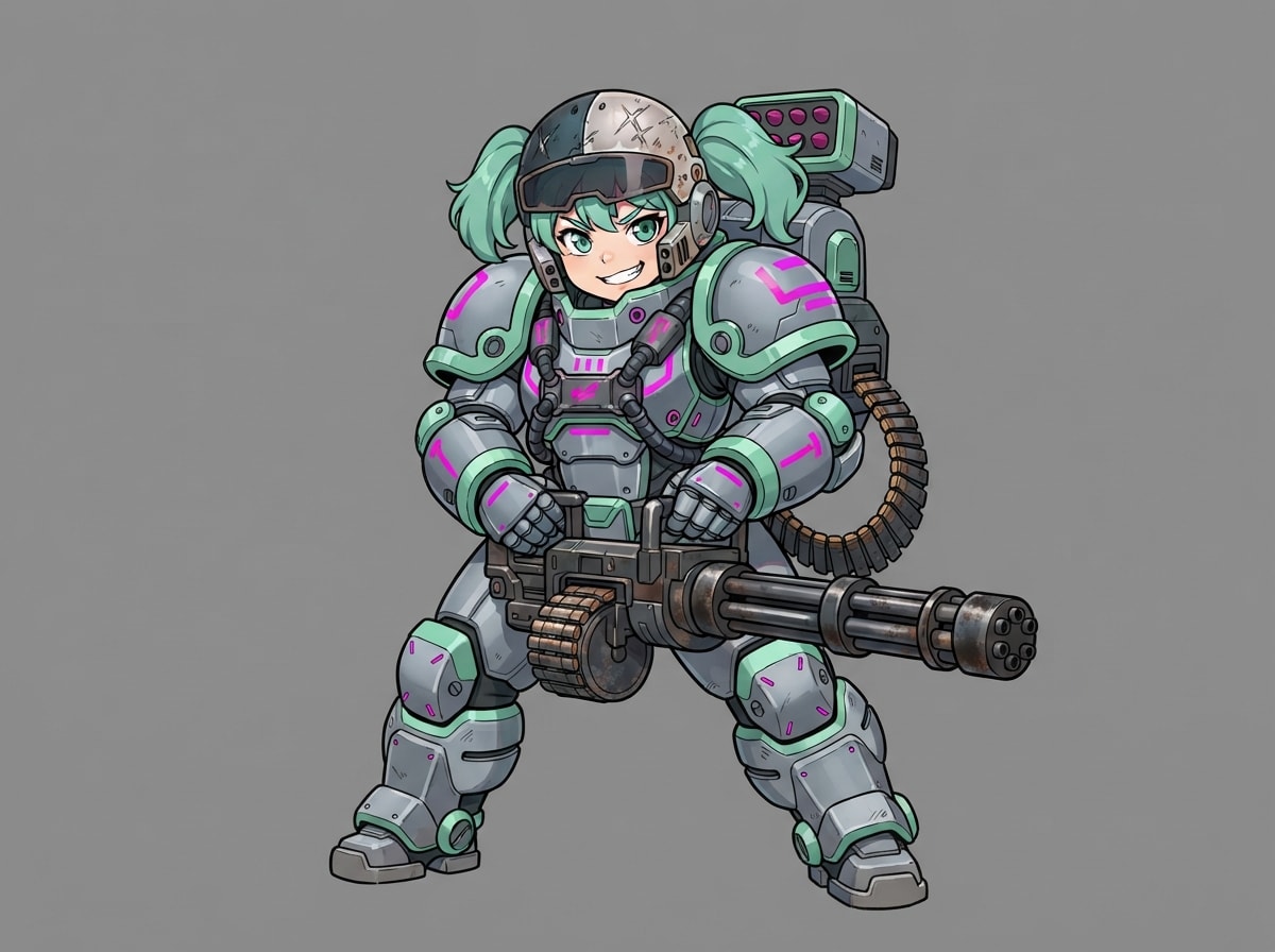 Chibi heavy gunner in power armor