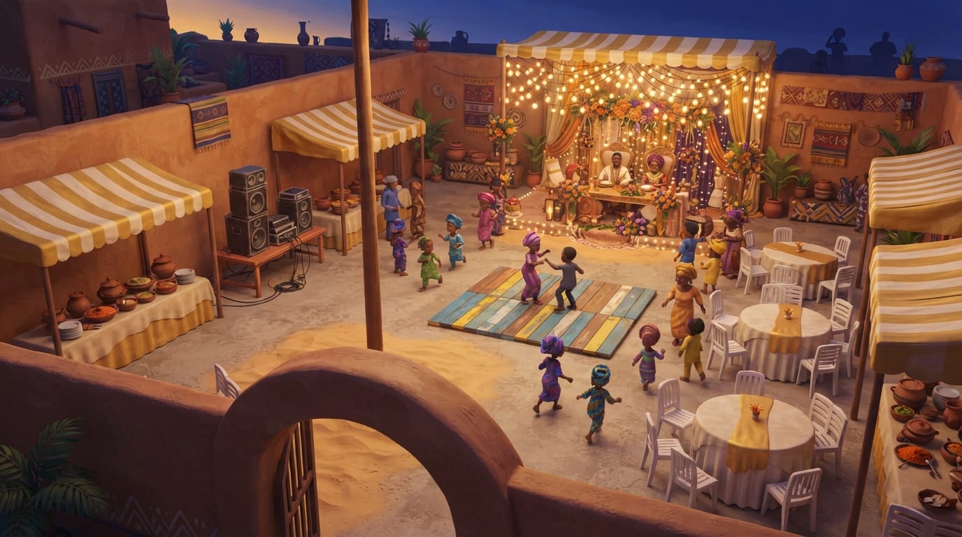 A wedding courtyard party