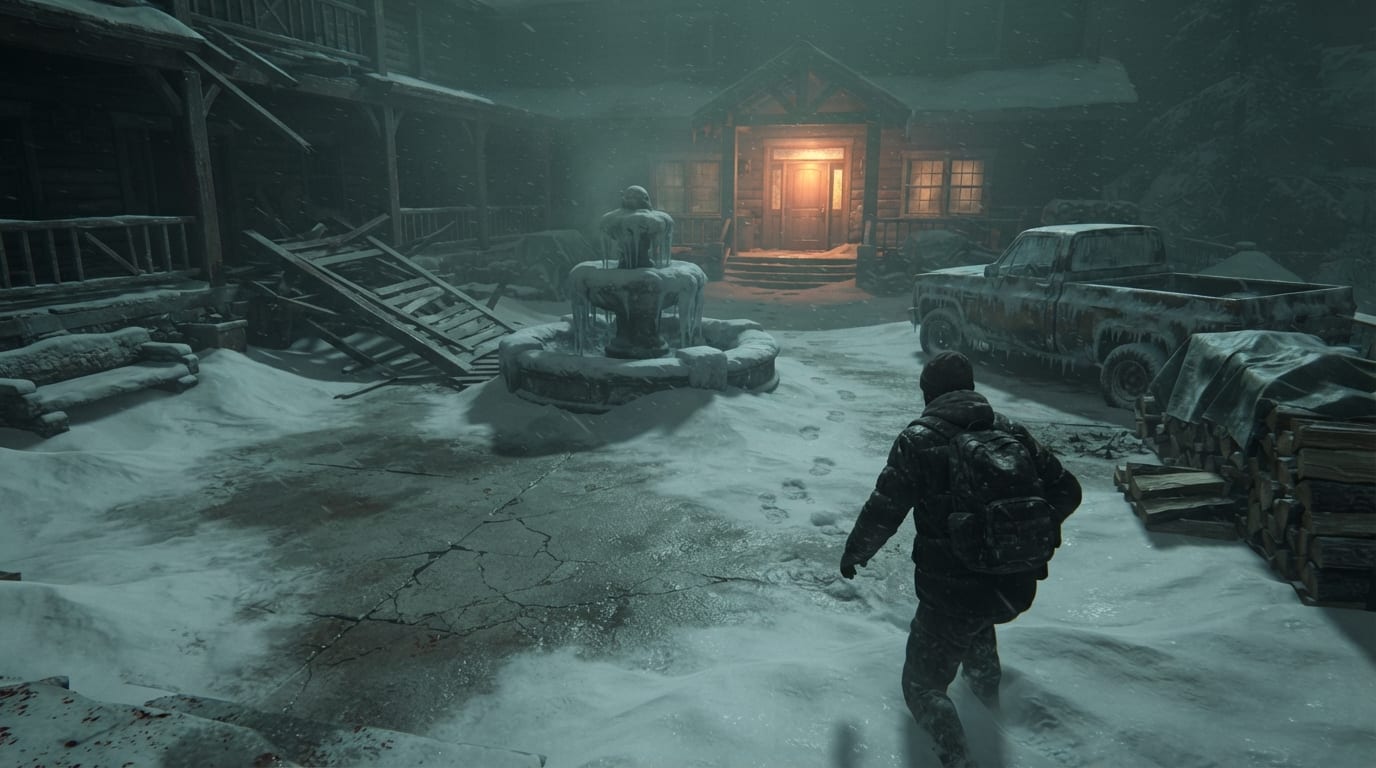 A snowbound mountain lodge