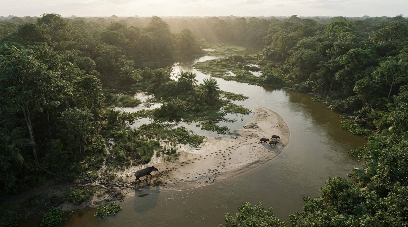 A flooded jungle river