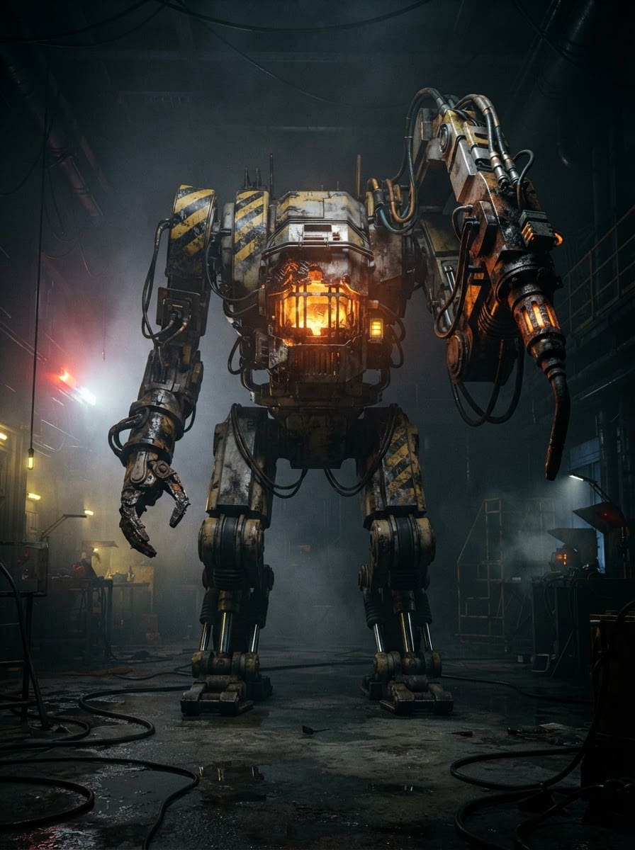 A heavy industrial rig with a welding arm