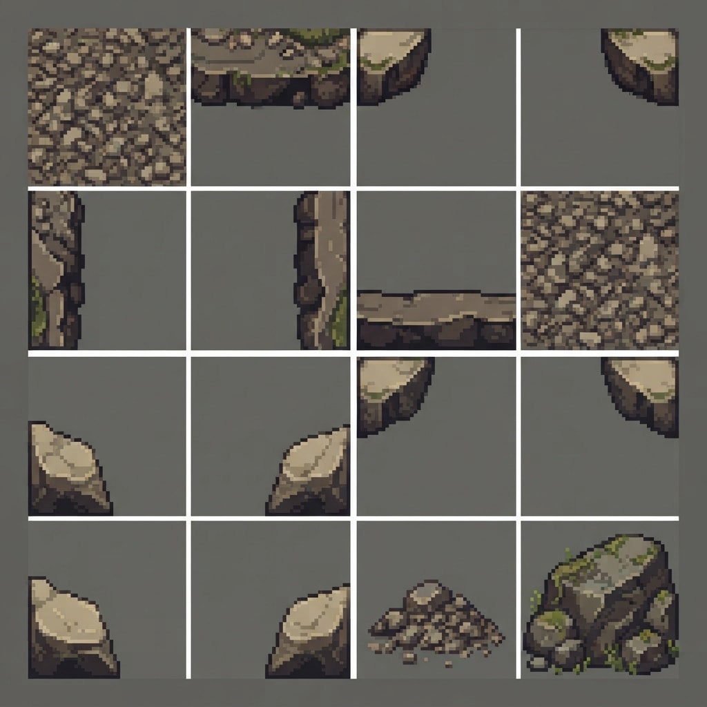 A game tileset sheet of Rocas