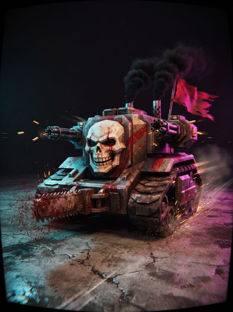 A skull-faced gun platform on treads