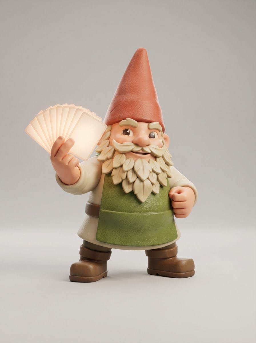 A poker-faced garden gnome