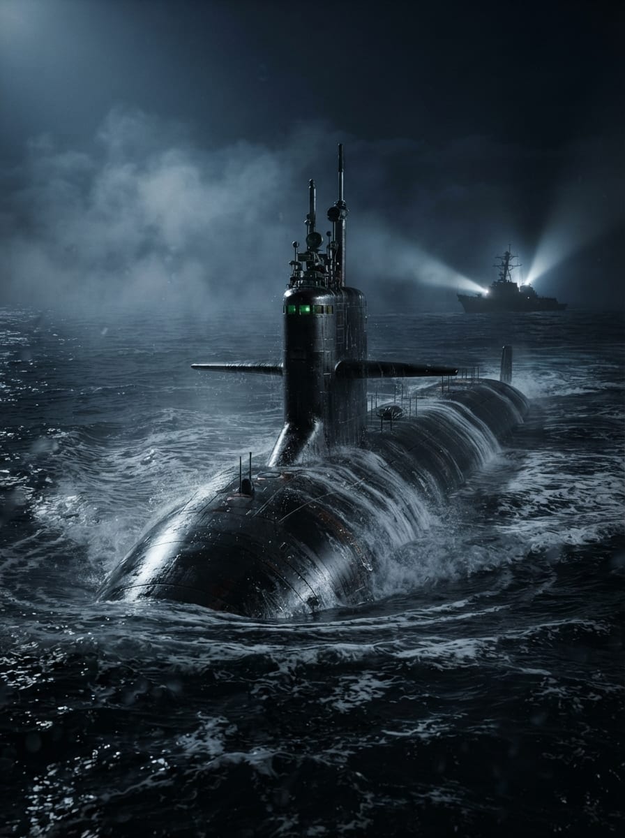 Stealth attack submarine, moonlit night