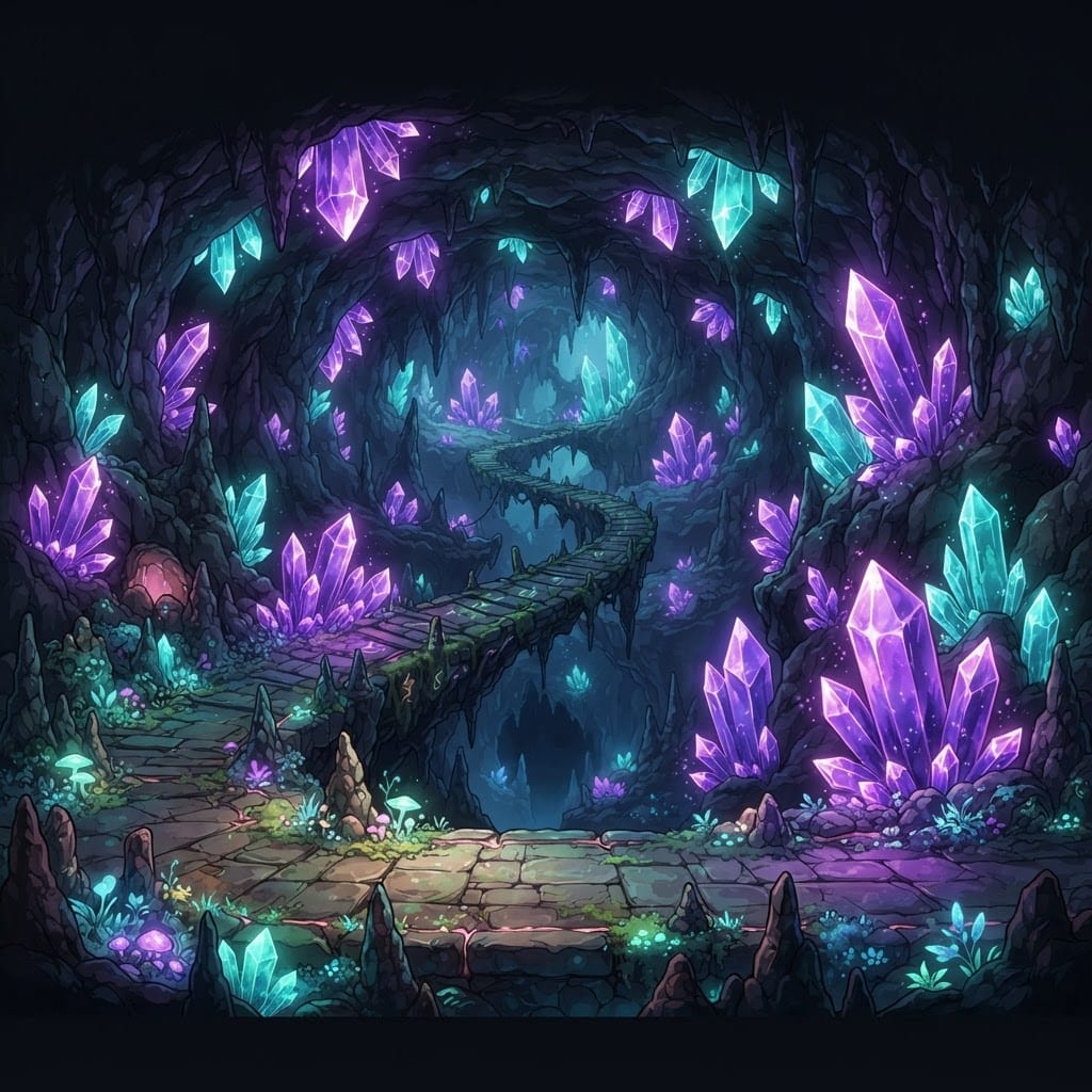 Image: 2D side-scrolling game background, anime dark fant