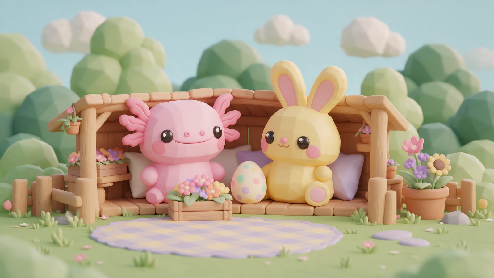 Image: Wide 16:9 hero image for a cozy kids' critter vill