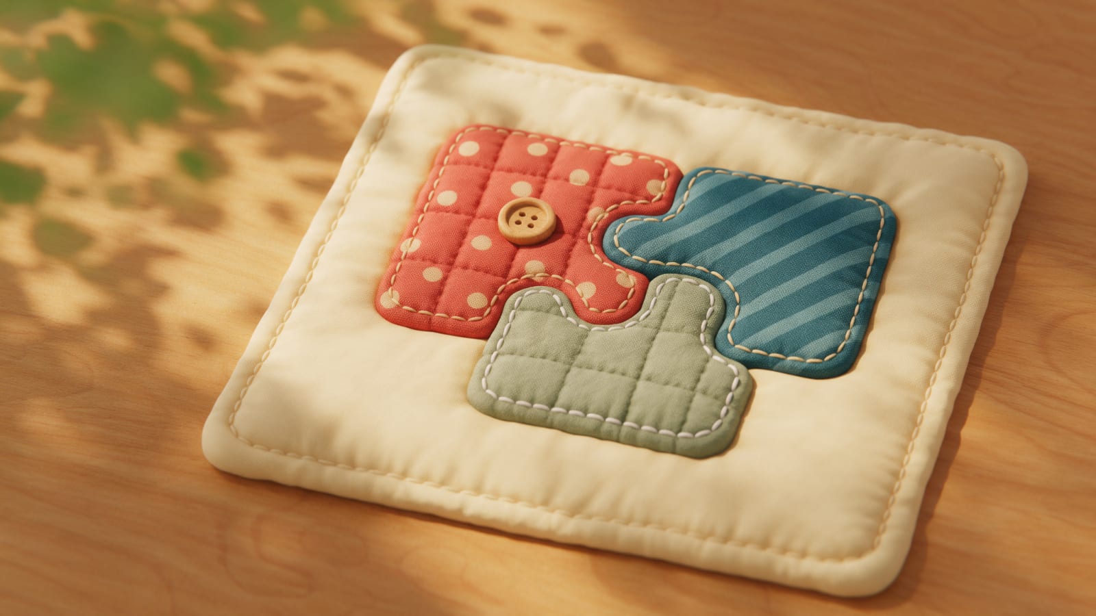 Image: Close-up cozy illustration of three puffy quilted