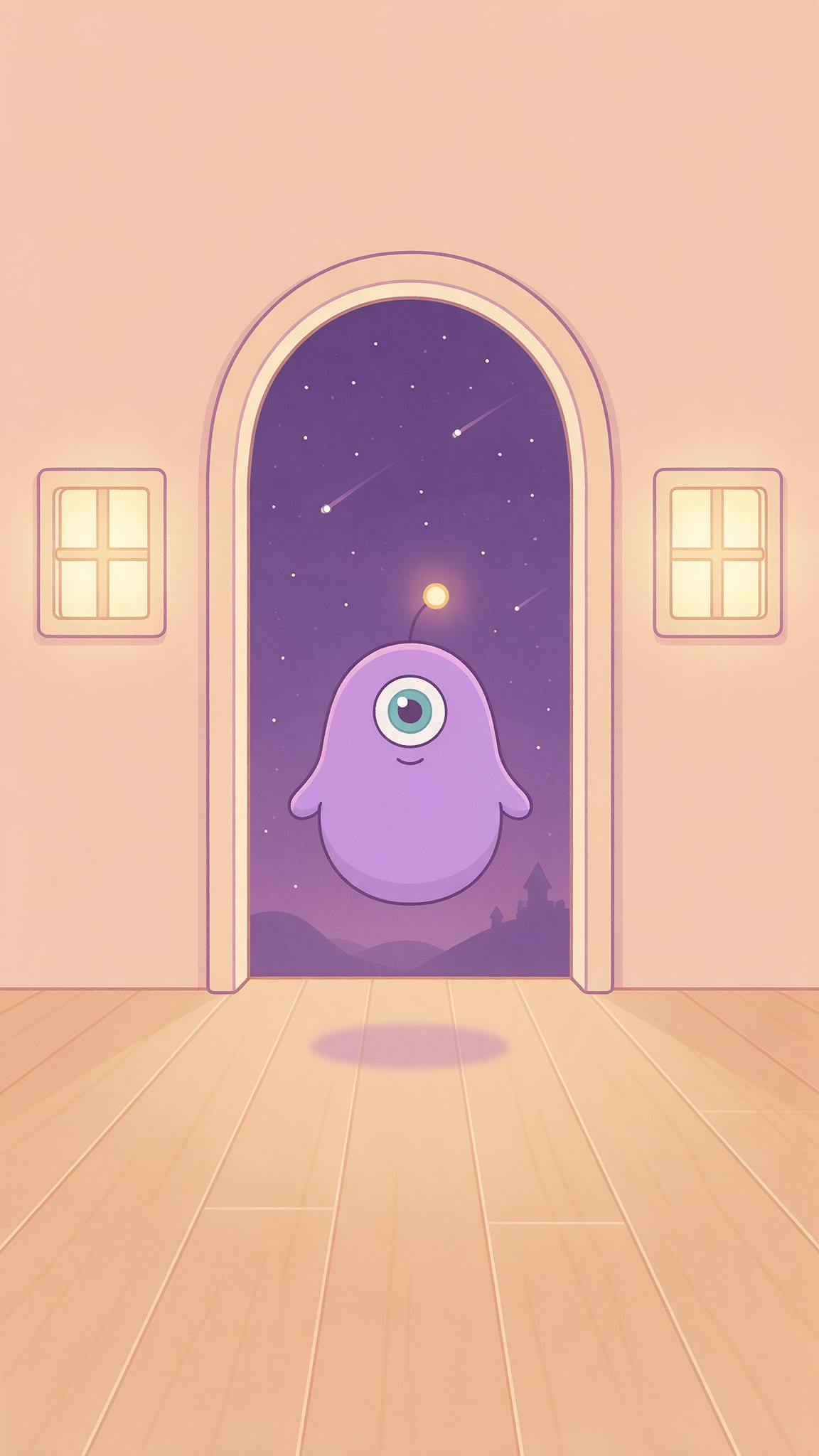 Image: Vertical flat 2D cozy cartoon illustration in soft