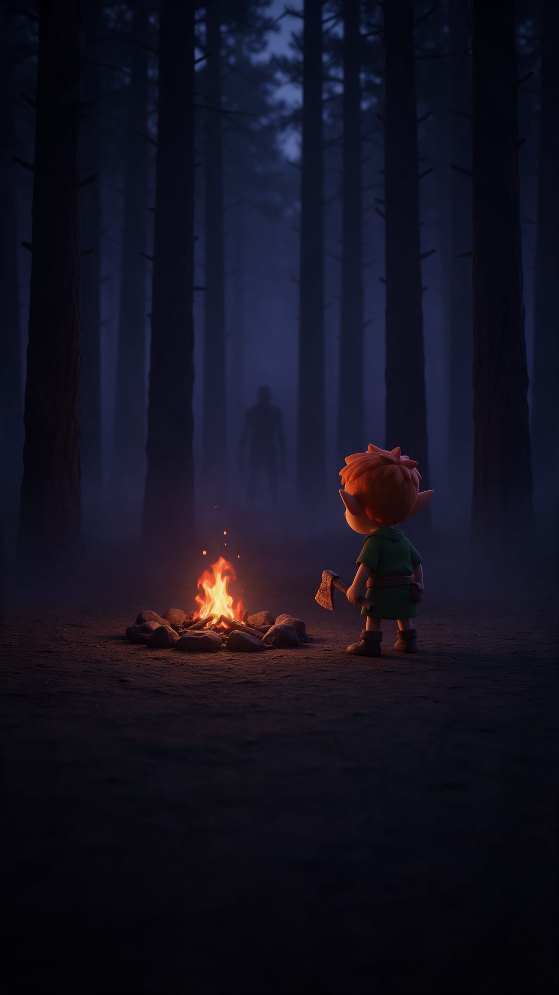Image: Vertical stylized 3D game render, night in a dark 