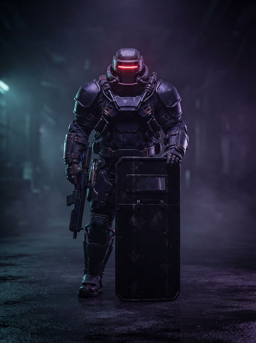 A riot-shielded juggernaut