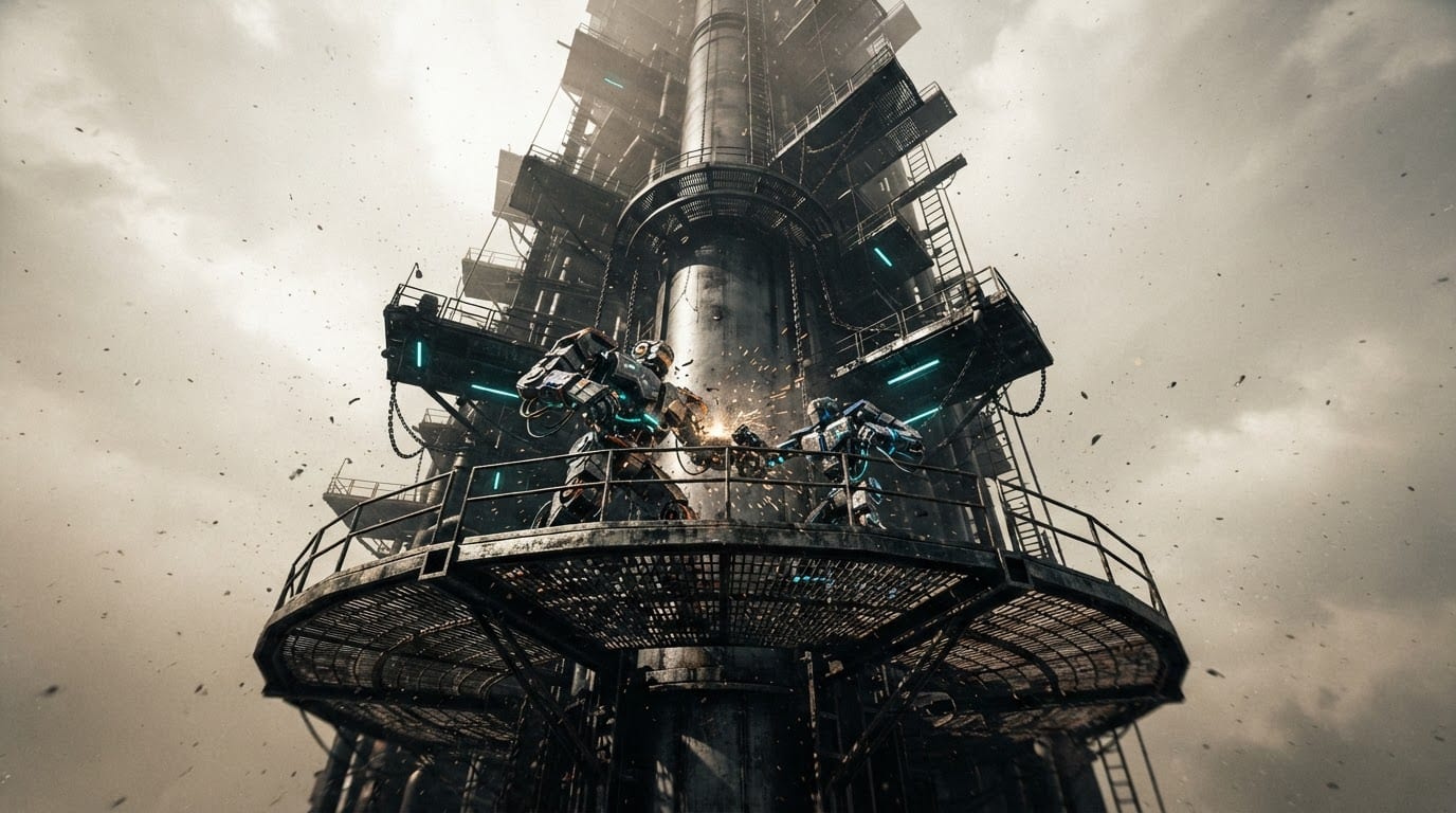 A tall vertical tower shaft