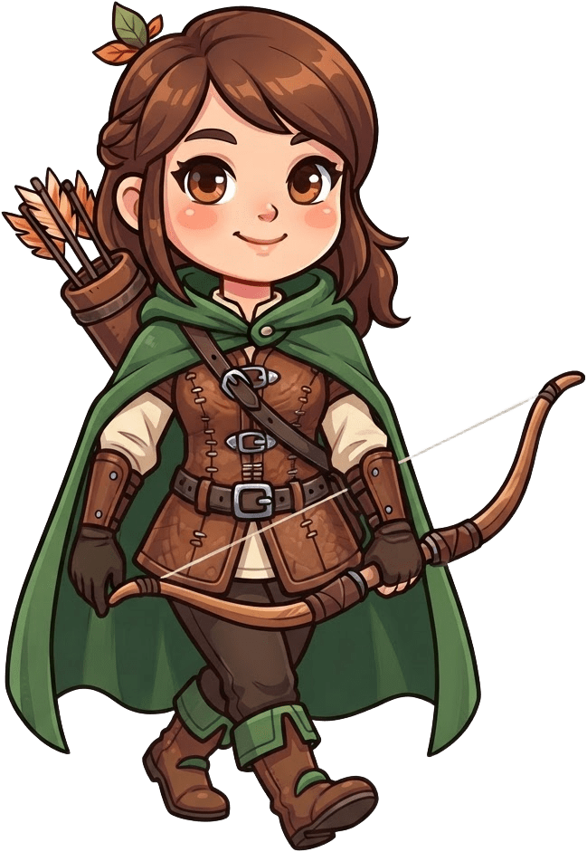 Image: Same chibi archer girl, walk cycle frame 3 of 4: r