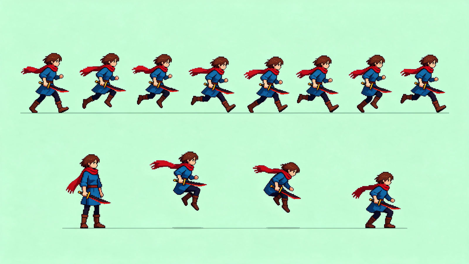 16-bit pixel art sprite sheet for