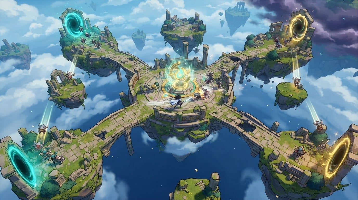 A floating ruin archipelago