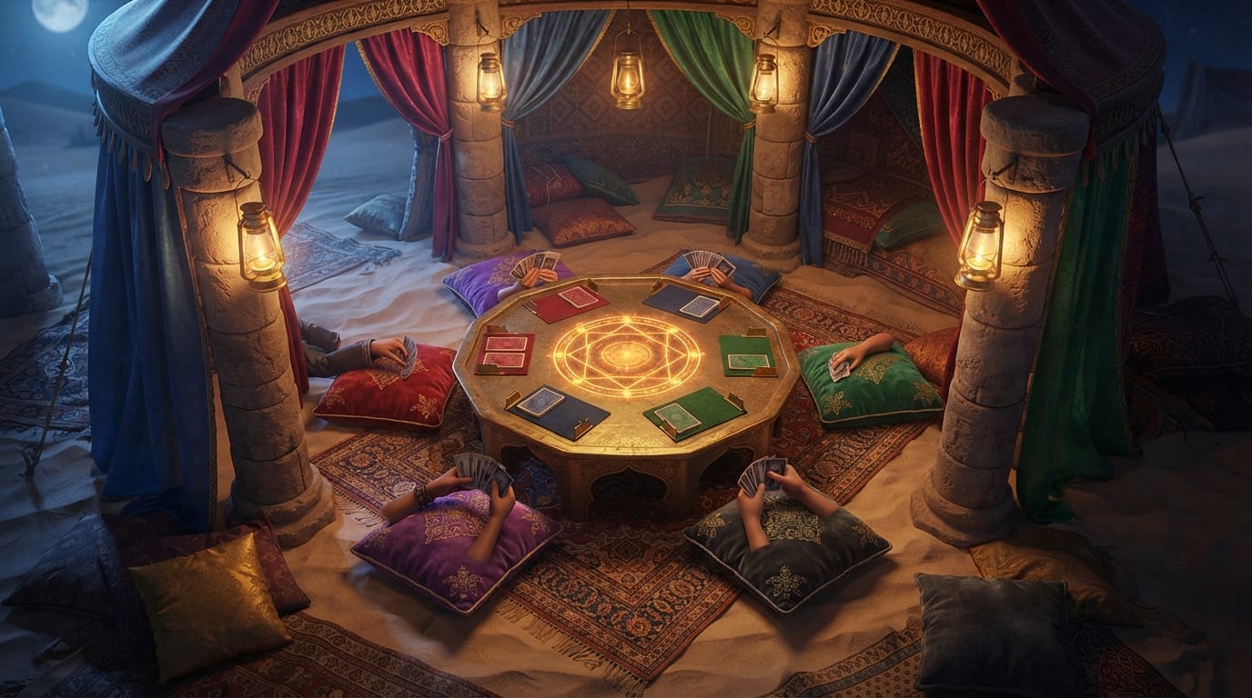 A lantern-lit desert tent
