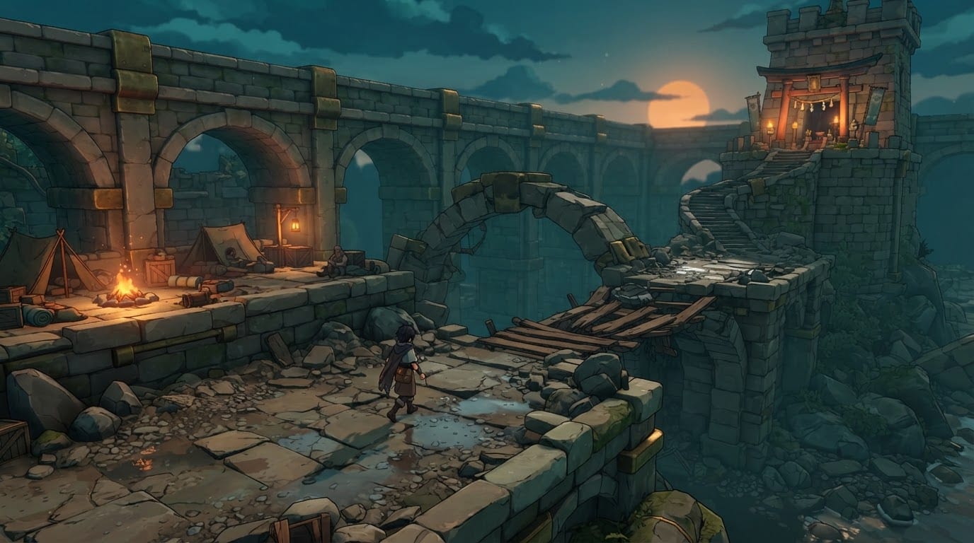 A rusted aqueduct crossroads