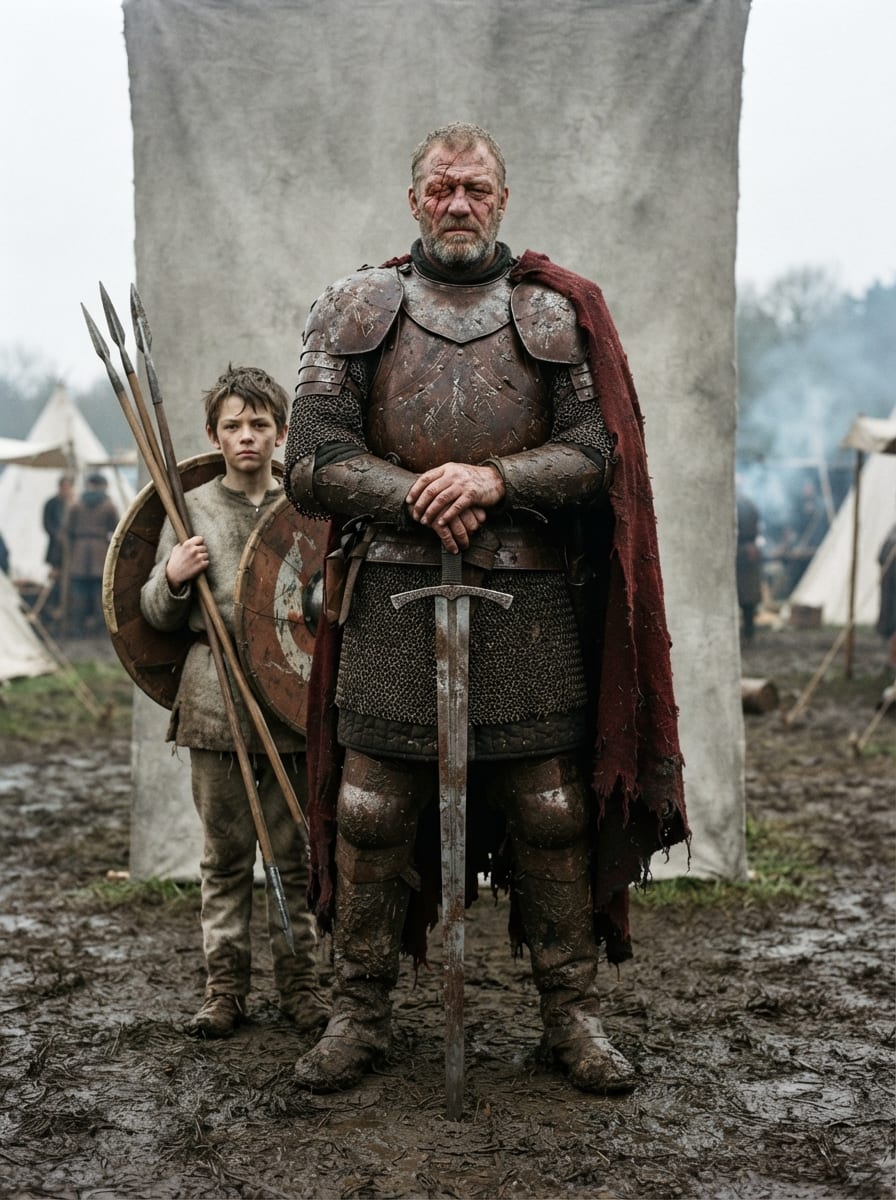 A scarred veteran and his squire