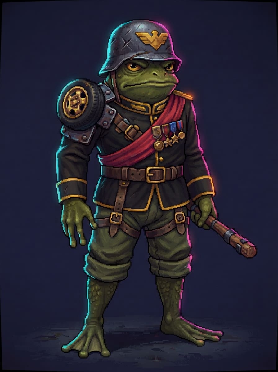 A helmeted frog general