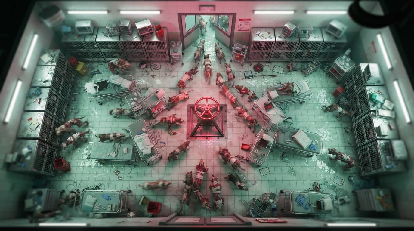 A flooded animal ward