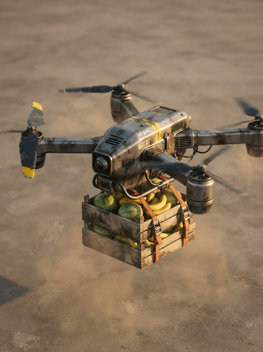 Un dron de carga cargado de fruta